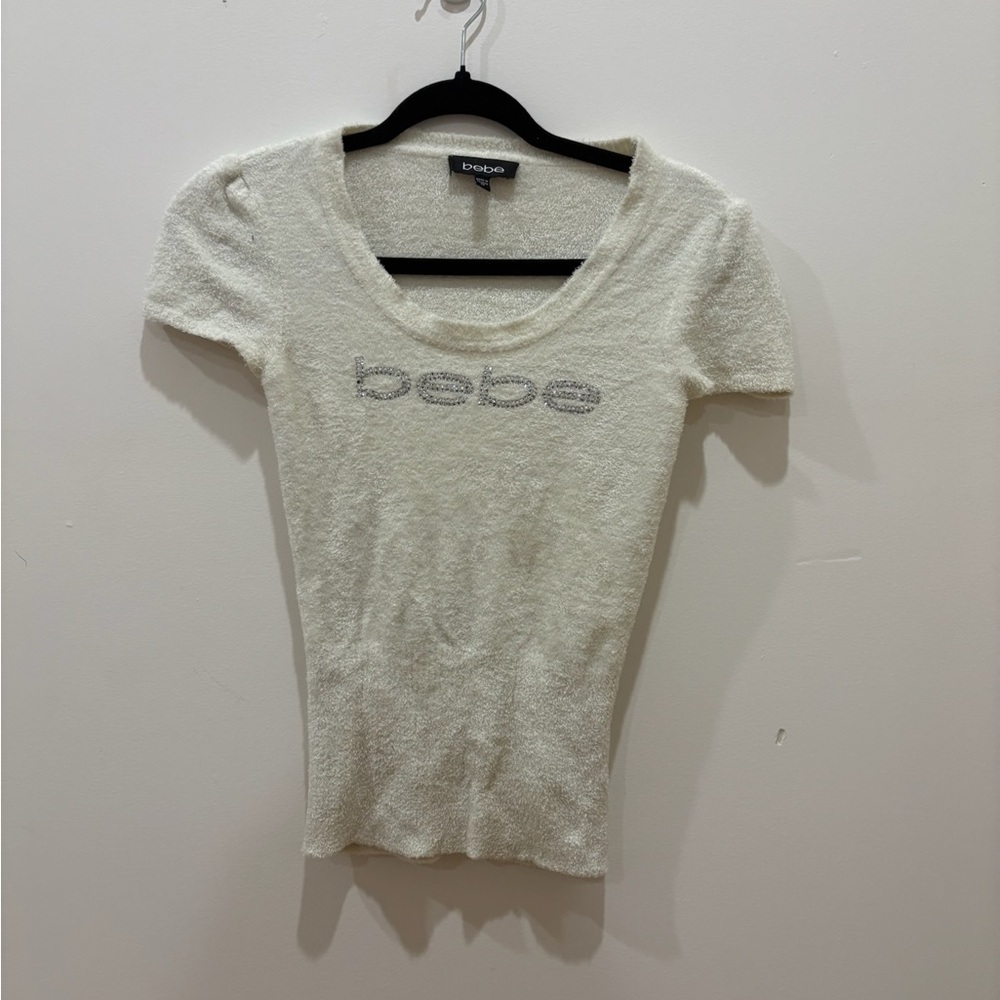 y2k vintage bebe bejeweled white knit top